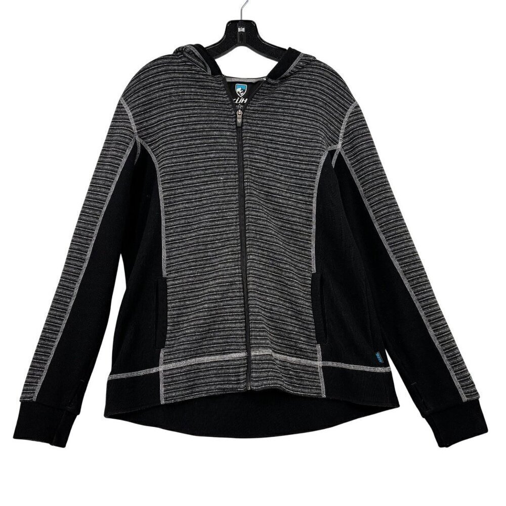 Kuhl Chianti Fleece Wool Blend Hooded Jacket Size L‎ Black Gray Zip Up Hoodie
